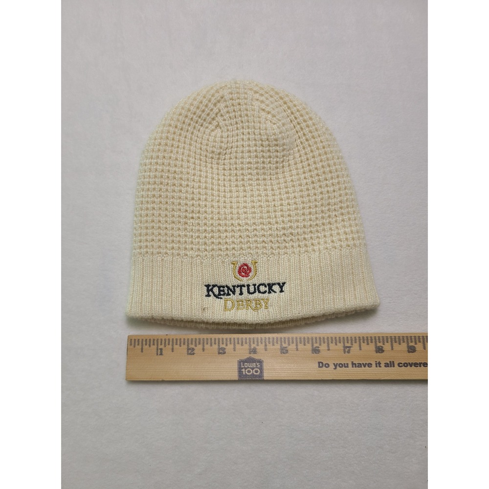 Fan Favorite OS Kentucky Derby Beanie Preppy Cream Embroidered Waffle Knit Hat